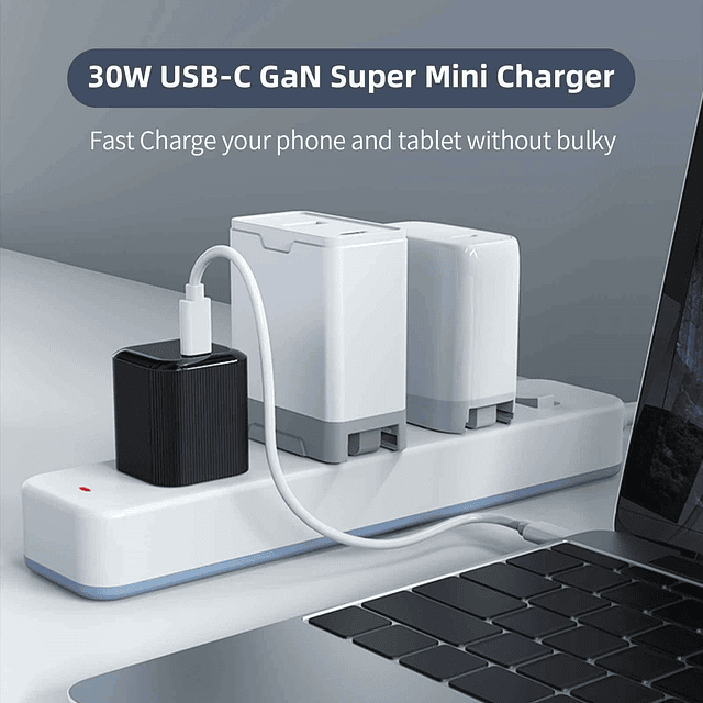 Cargador USB C GaN de 30 W, Super Mini cargador rápido GaN T