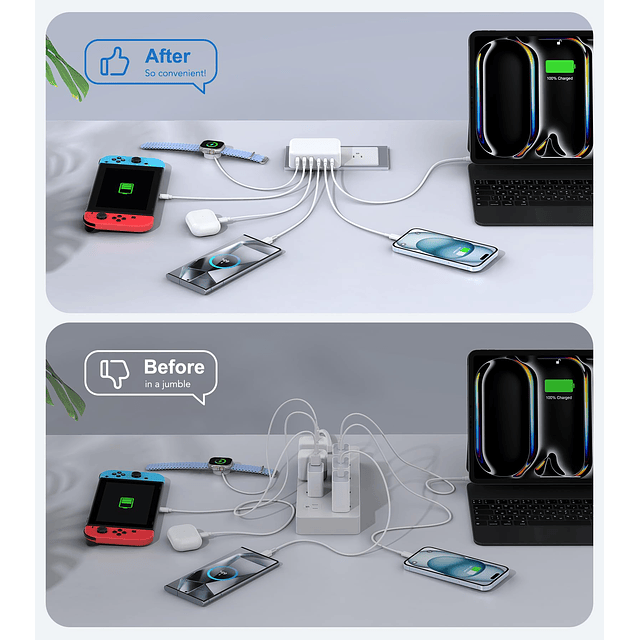 Bloque de cargador rápido USB C, 100W 6 puertos PD 3USB C-QC