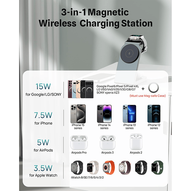 para MagSafe Charger Stand 3 en 1, cargador de estación de a