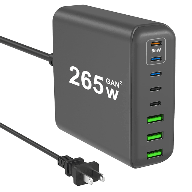 Cargador USB C de 265 W, estación de carga USB C de escritor