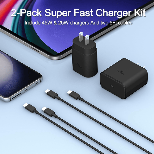 Paquete de 2 cargadores súper rápidos USB C de 45 W - 25 W p