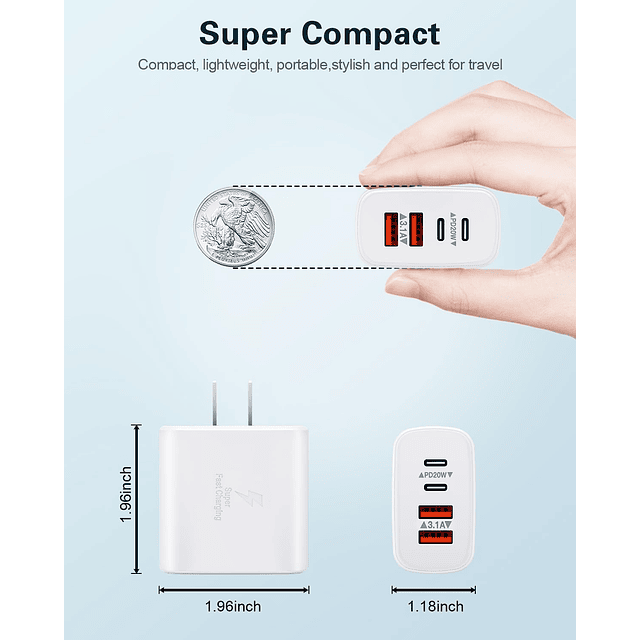 Bloque de cargador USB C, paquete de 2, cargador de pared US