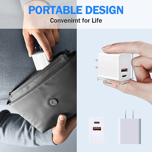 Bloque de cargador de pared USB C, cubo de doble puerto de 2