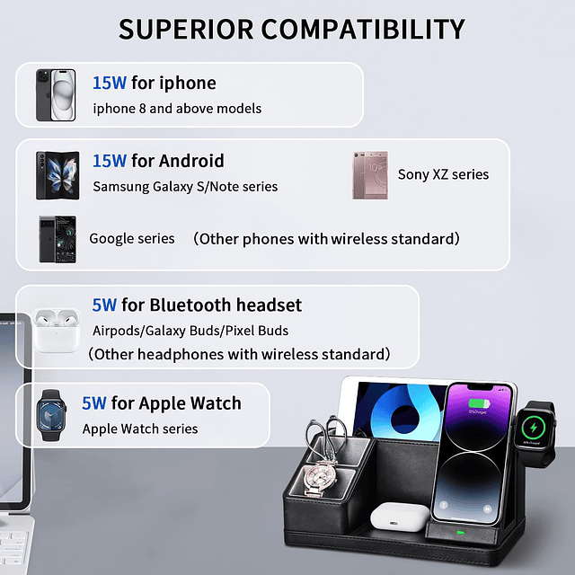Estación de carga inalámbrica, cargador inalámbrico 4 en 1 p