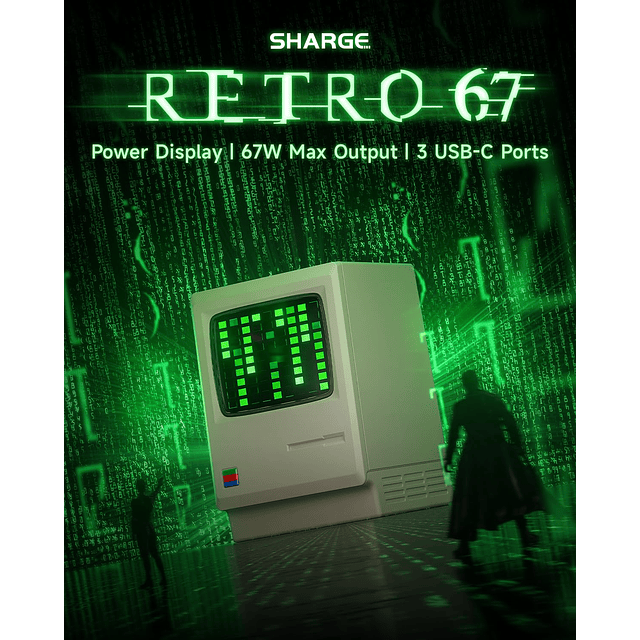 SHARGE Cargador USB C, Retro 67 Power Display Cargador rápid