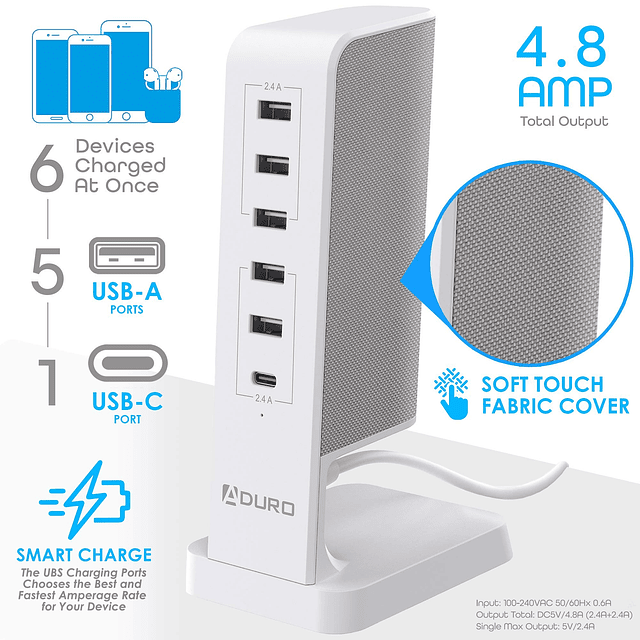 Estación de carga USB para múltiples dispositivos PowerUp Fl