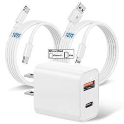 Cargador rápido para iPhone 15, 20W Dual USB Charger Block c