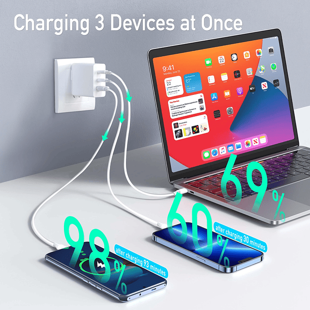 Cargador USB C , cargador súper rápido GaN de 65 W PD3.0, bl