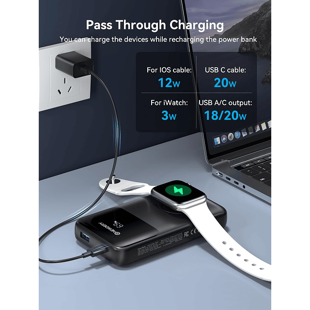 Cargador portátil para Apple Watch, 10000 mAh Power Bank Cab