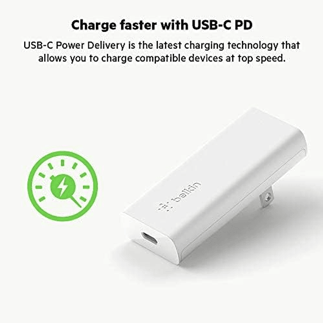 Cargador de pared GaN de carga rápida PD USB-C de 20 W con s