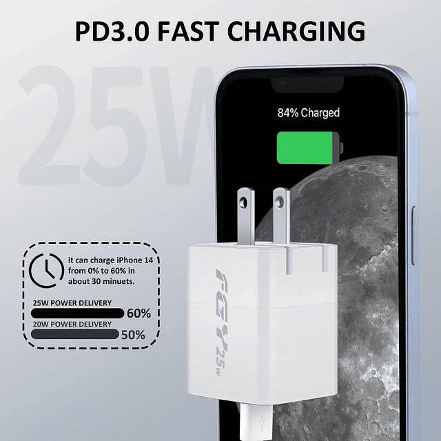 Cargador de Pared USB C, Cargador rápido GaN II de 25 W, Blo