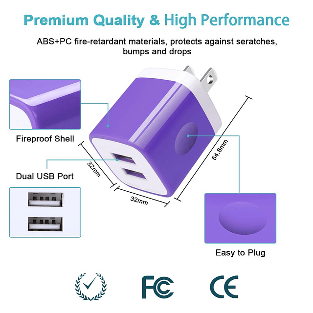Cargador Android, paquete de 2 cargadores rápidos para teléf