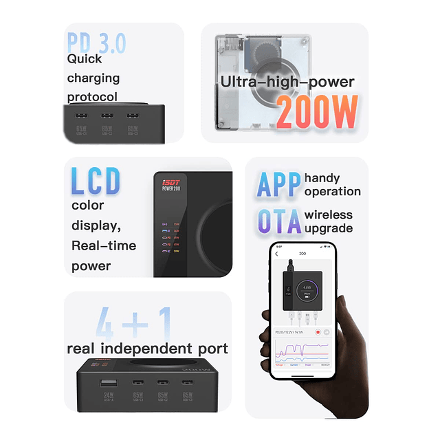 Estación de carga de escritorio Power 200X 200W USB C - 4-1