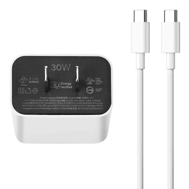 Cargador y cable USB-C de 30 W - Compatible con Google Pixel