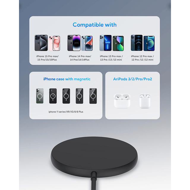 Cargador inalámbrico para iPhone 16 15 Pro Max, paquete de 2