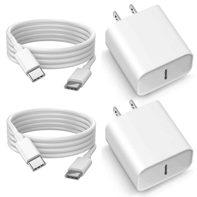 Paquete de 2 cargadores de pared USB C de 20 W, cable tipo C