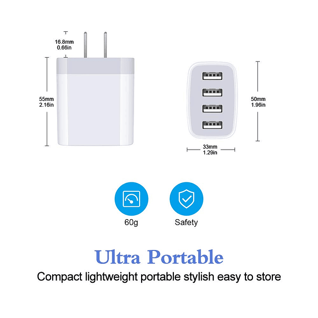 Cargador de pared USB múltiple, 2 unidades de 4 puertos USB