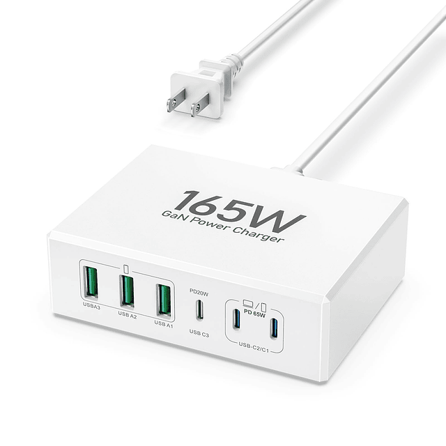 Hub de estación de carga USB C de 165 W, cargador de pared r