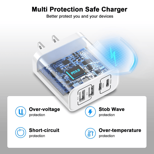 Bloque de cargador de pared USB C de 40 W, paquete de 2 carg