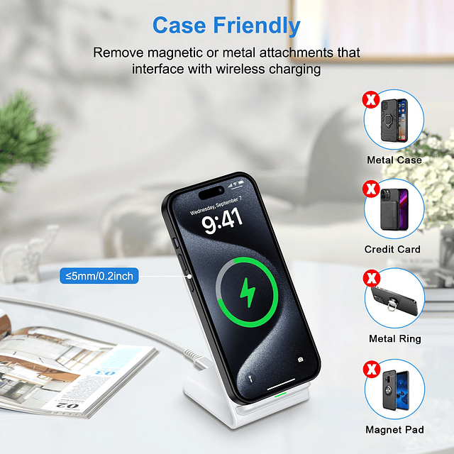 Soporte de cargador de teléfono, cargador inalámbrico de 15