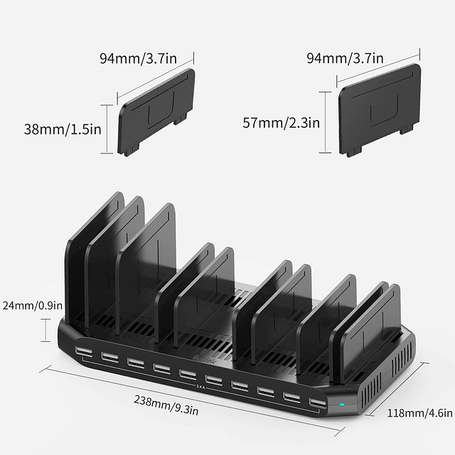 Estación de carga múltiple de 10 puertos, cargador USB de 60