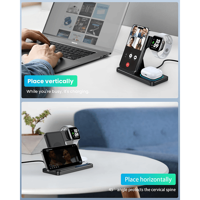 Cargador inalámbrico 3 en 1 para iPhone 15/14/13/12, estació
