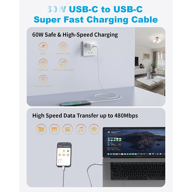 Cargador USB C para iPhone 15, paquete de 3 cargadores de pa