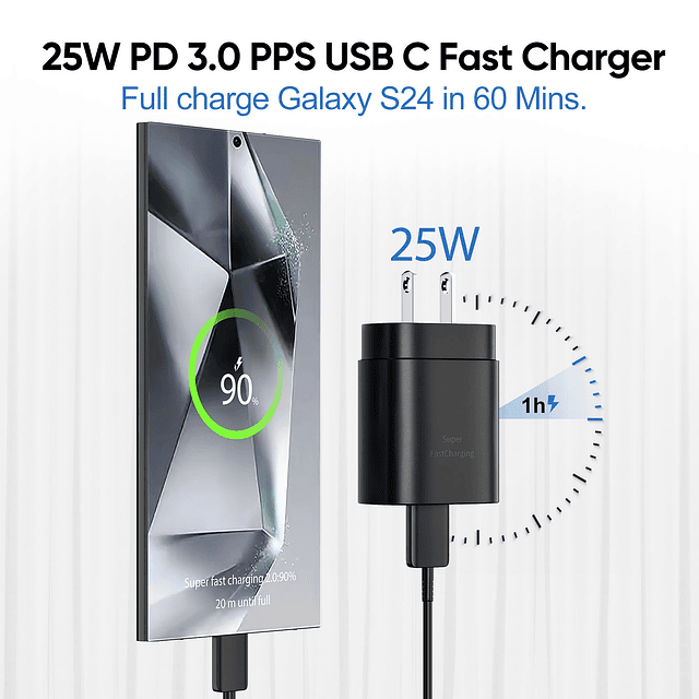 S24 S23 S22 Ultra Charger Samsung Cargador Android de 25 W C