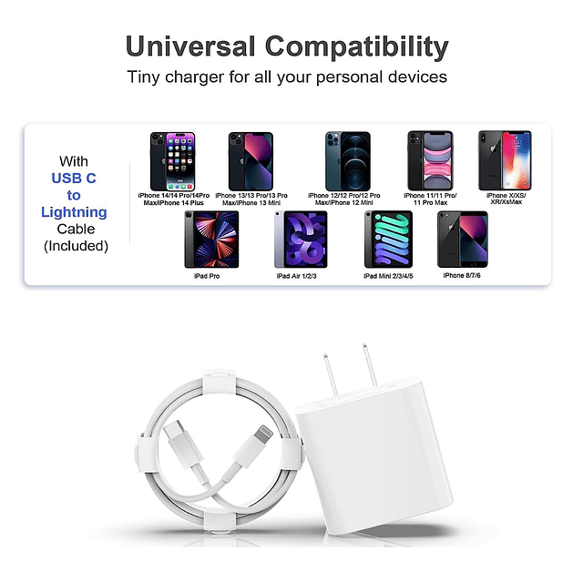 Cable de carga rápida para iPhone 20 W PD USB C cargador de