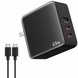 Cargador USB C de 65 W, cargador GaN PD 3.0 de 3 puertos Mac