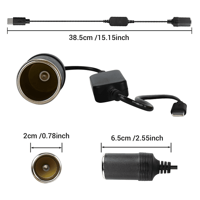 Adaptador USB C macho a 12 V, cable convertidor de enchufe d