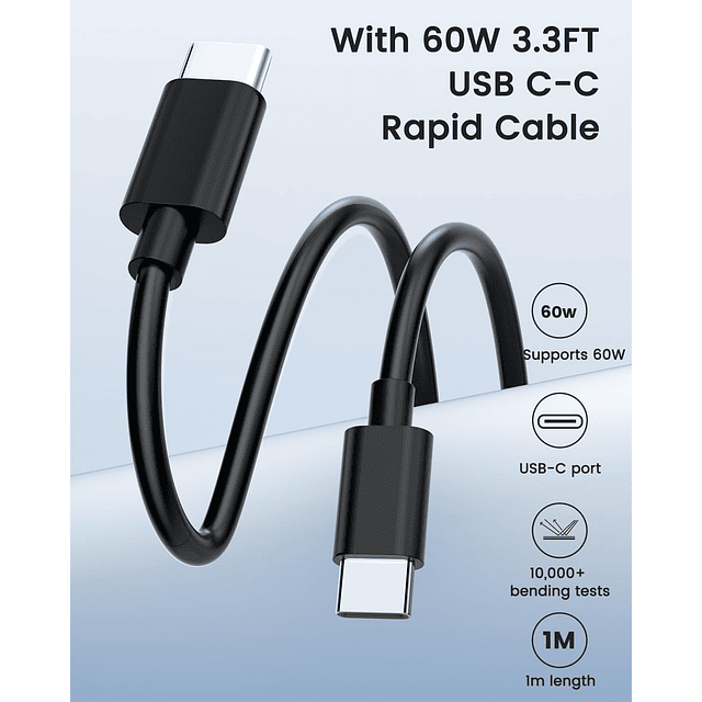 Cargador USB C de 65 W, cargador GaN PD 3.0 de 3 puertos Mac