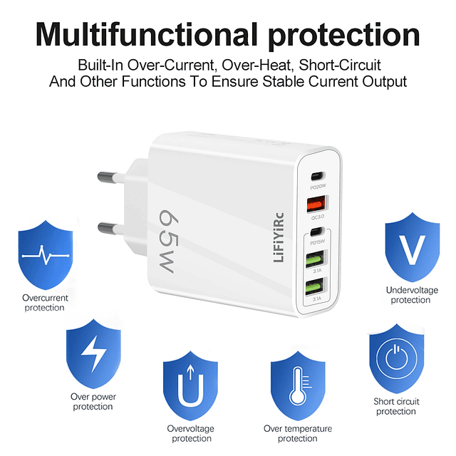 Cargador USB europeo 6.6A paquete de 2, PD20W y QC3.0 carga