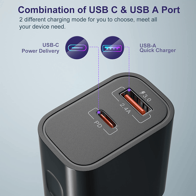 Bloque de cargador de pared USB C negro, paquete de 3 puerto