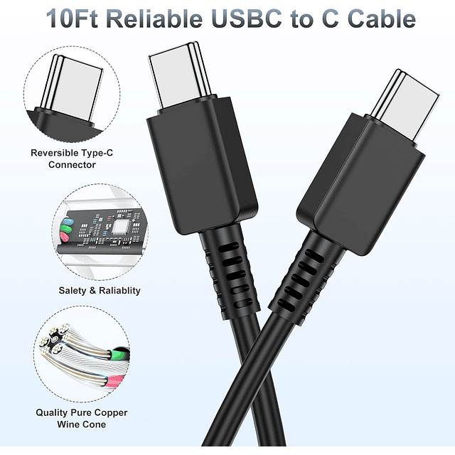 Cargador súper rápido tipo C de 10 pies, 45 W, USB C a C, en