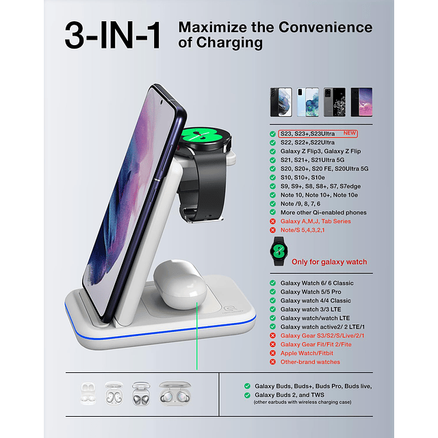 Estación de carga inalámbrica para Samsung Galaxy Phone/Watc