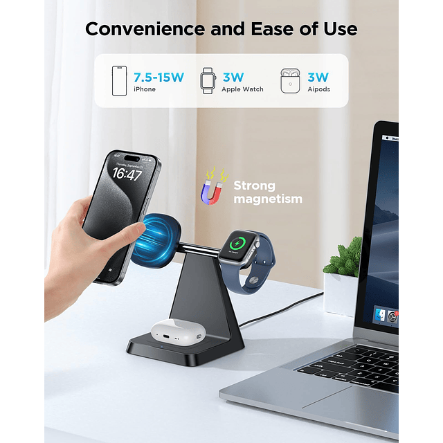 Estación de carga para múltiples dispositivos Apple: 3 en 1