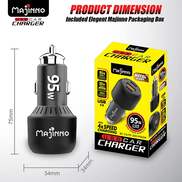 MAJINNO USB C Cargador de Coche Carga Rápida pd PPS 95w para