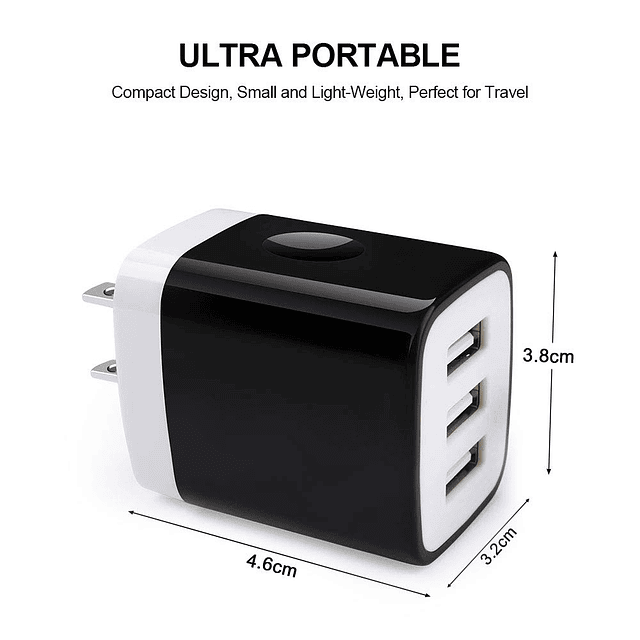 Adaptador de enchufe USB, cargador de pared USB de 3 puertos