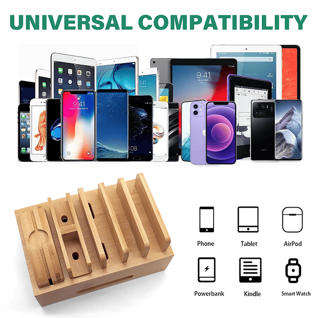 Estaciones de Carga de Bambú para Múltiples Dispositivos, Or