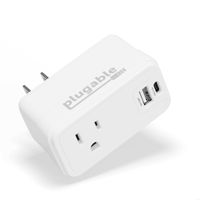 Extensor de toma de pared enchufable con 1 USB-C y 1 USB, bl