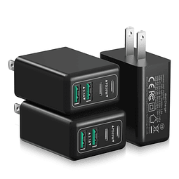 Bloque de cargador USB C, paquete de 3 cargadores USB C de 4