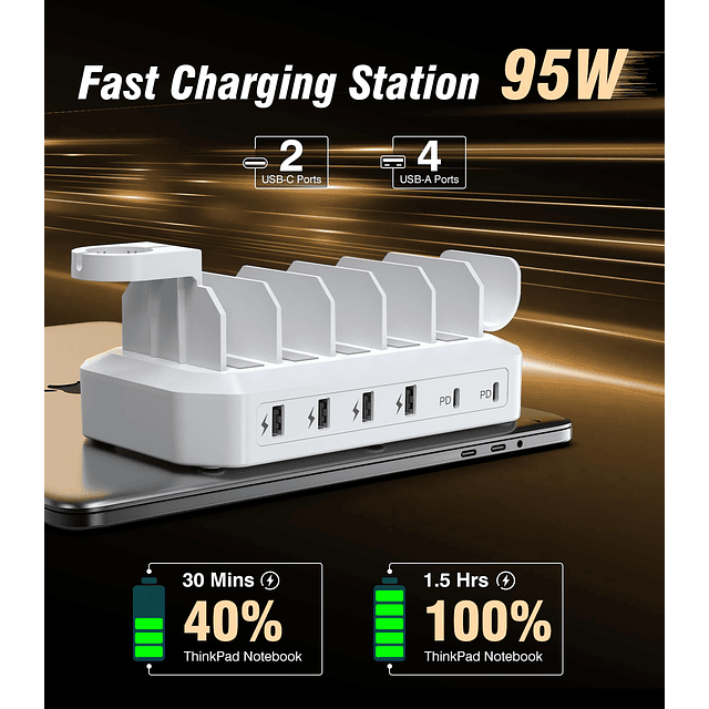 Estación de carga USB de 95 W y 6 puertos para múltiples dis