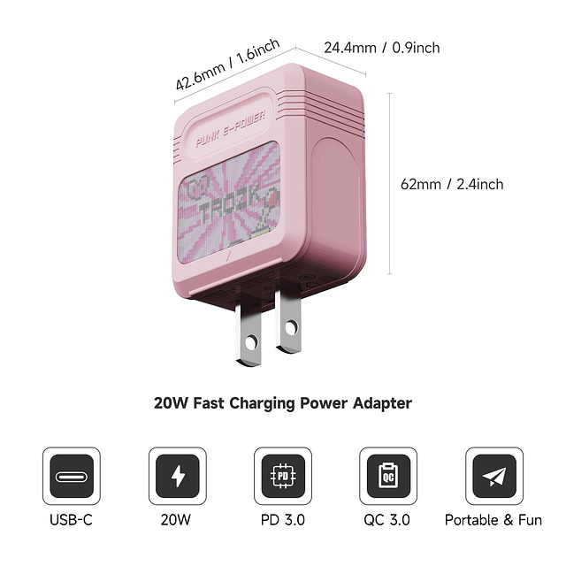 Adaptador de corriente USB C de 20 W, bloque de cargador de