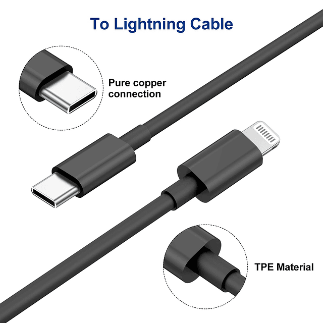 Cable tipo C de 10 pies con cargador USB de 20w para teléfon