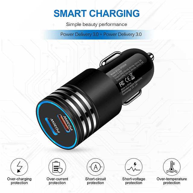 Cargador de coche USB C, adaptador de carga de coche súper r