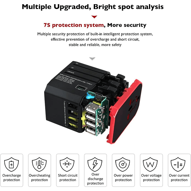 Adaptador de viaje universal internacional, enchufe de carga