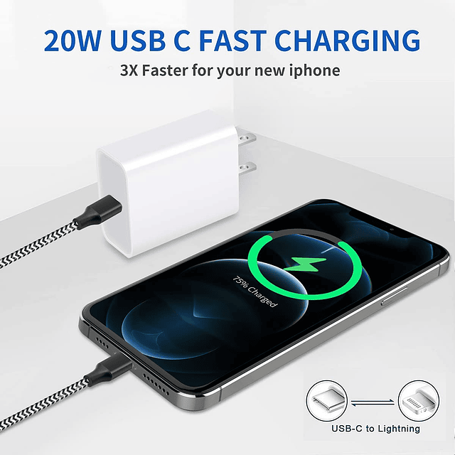 Cargador rápido para iPhone, cargador de pared USB C de 20 W