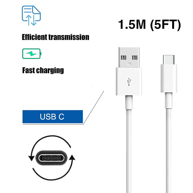 Cable cargador USB C para teléfono Blu para Blu View 3, View