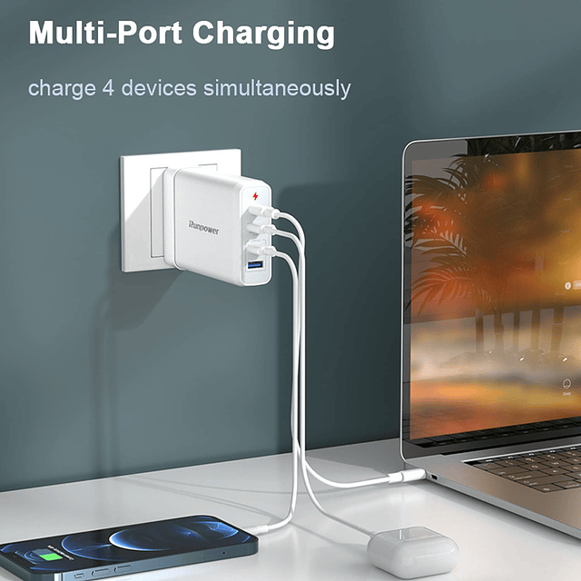 Cargador USB C Cargador rápido de 4 puertos de 90 W con puer